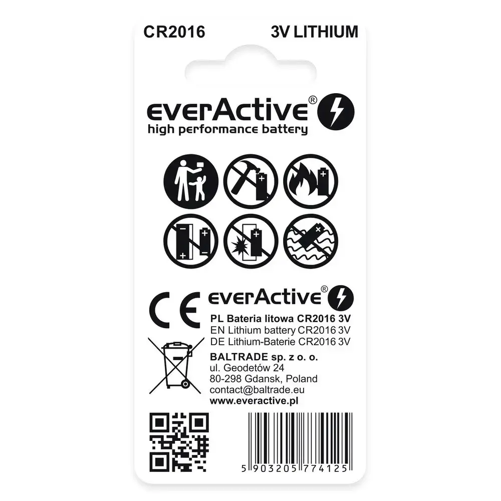 everActive CR2016 monētas baterija 3V — 2 gab. Photo 2