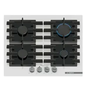 Встраиваемая газовая варочная панель Bosch PPP6A2I40, 4 конфорки, чугунные решетки, черная, 590×520×54 мм, поворотные ручки