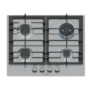 Built-in gas hob Bosch PCH6A5I90 — 60 cm, stainless steel, 4 gas zones + 1 wok, Flame Select, cast iron pan supports