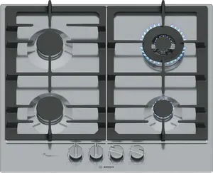 Bosch Serie 6 PCH6A5I90 Built-in Gas Hob with 4 Cooking Zones, Stainless Steel, 60 cm, Front Rotary Control, One Hand Ignition, 8000 W