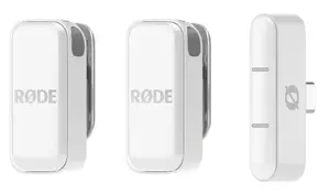 Clip-on microphone RØDE Wireless Micro White — wireless USB clip-on mic, 20–20000 Hz, 24-bit, 100 m range, built-in Li‑Ion battery