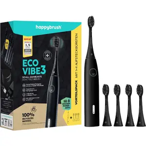 Electric Toothbrush Happybrush ECO VIBE 3 Starter Kit All Black + 4 Refills