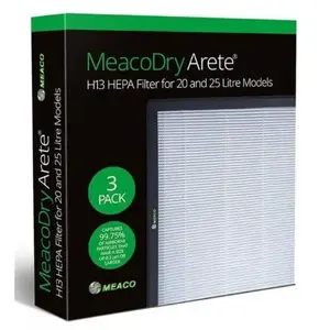 Meaco Dry Arete One H13 HEPA filtra 3 gabalu komplekts 20L un 25L mitruma savācējiem