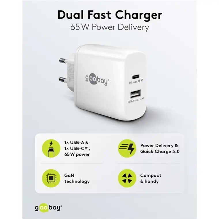 USB‑C divu portu lādētājs GOOBAY 65410 65 W Photo 4