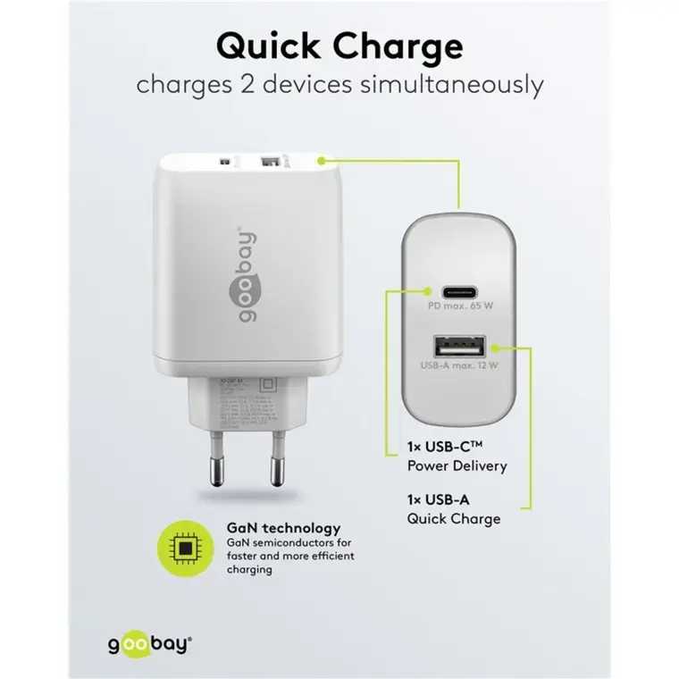 USB‑C divu portu lādētājs GOOBAY 65410 65 W Photo 6