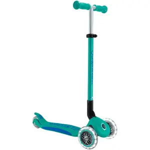 Kick scooter GLOBBER Primo Foldable Plus Lights – foldable children's scooter, turquoise/dark blue