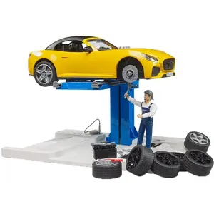 Игровой набор BRUDER Car Service Center bworld 62112 с роадстером, элементами мастерской и аксессуарами