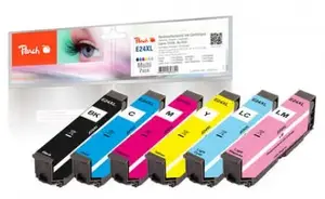 Saderīga PEACH PI200-293 tintes kasetņu komplekts 6 gab. — Melna, Cian, Gaiši cian, Gaiši magenta, Magenta, Dzeltena (11 ml katra)