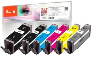 Savietojams Peach 320523 tintes kārtridžu daudzpakas komplekts ar palielinātu High XL Yield ietilpību melnā, ciāna, pelēkā, magenta un dzeltenā krāsā Canon Pixma printeriem