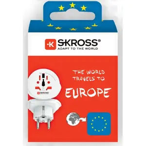 Travel adapter SKROSS World to Europe Model 1.500211C-E — universal plug adapter for European outlets, white