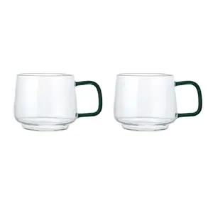 Glass mug La Cafetiere GB40LCGLSMUG2PCGRN 275 ml with green handles, set of 2