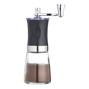 Manual coffee grinder La Cafetiere GB40LCGRIND3 — glass body, stainless steel & ceramic burrs, adjustable grind, 6.5×8.1×19.5 cm