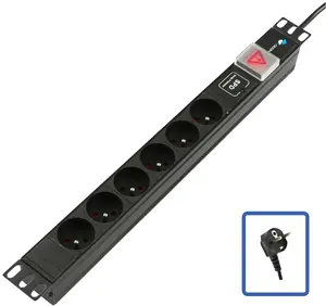 Lanview TUPS047 Strāvas sadales bloks Melns 19 collas 6 pieslēgvietas 1U 4000W 2.5m kabelis