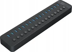 USB hubs ORICO CT2U3-16AB — 16 portas USB‑A 3.0 ar atsevišķiem slēdžiem, melns