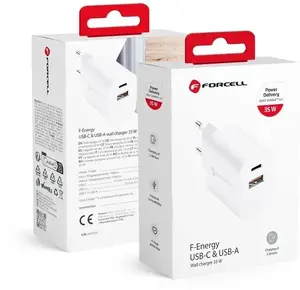 Charger FORCELL F-ENERGY TFK-TC-35WPD — USB-C and USB-A, Power Delivery/QC4.0, 3A, 35W, White
