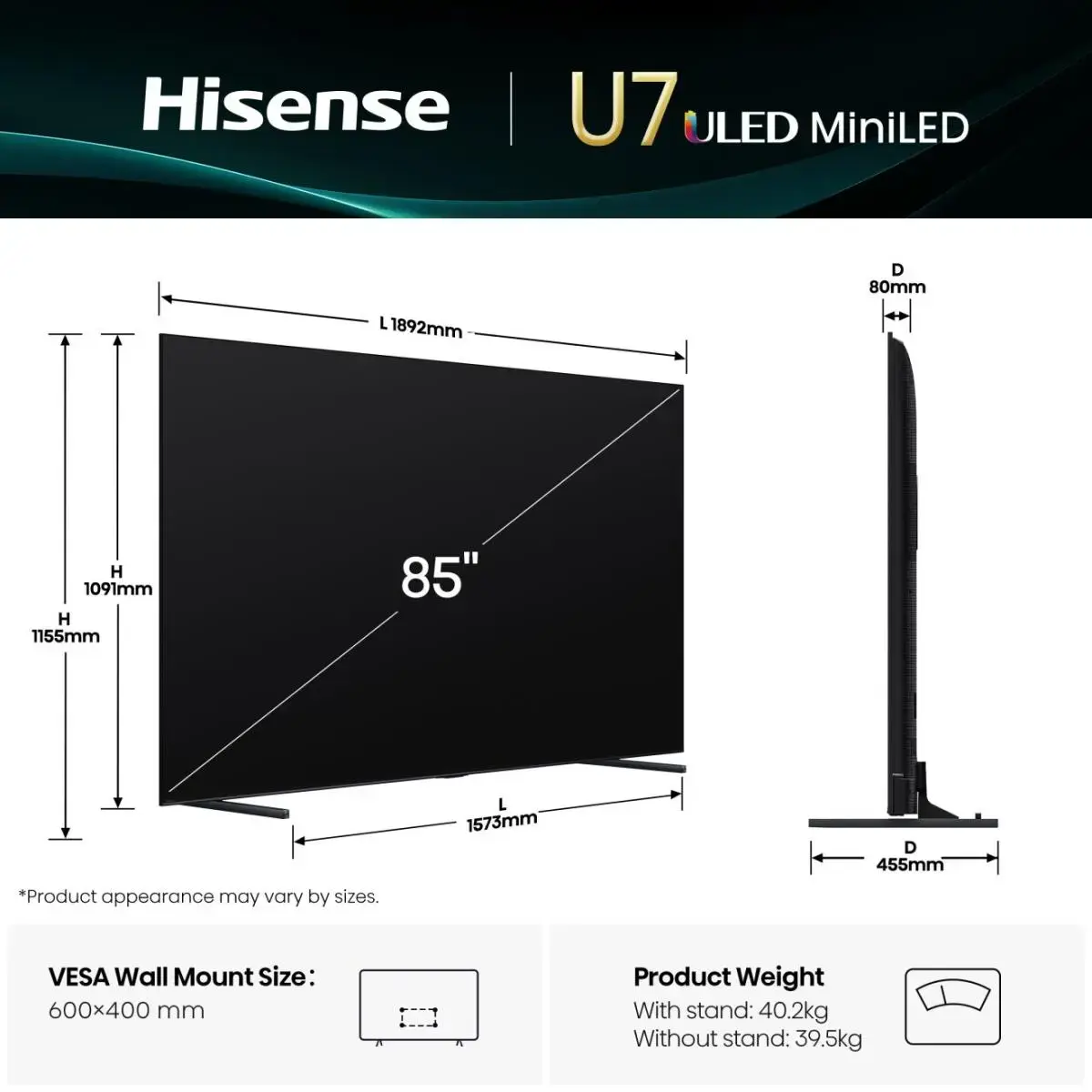 Hisense 85U7Q 85" Smart TV 4K ULED Photo 2