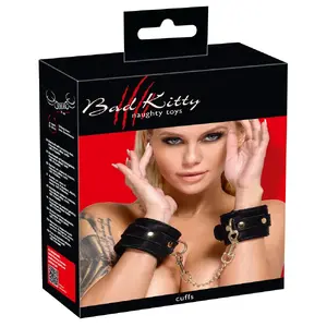 Наручники для Бондажа Bad Kitty BK Handcuffs Velvet чёрные — запястье 22–28 см, съёмная цепочка 21 см