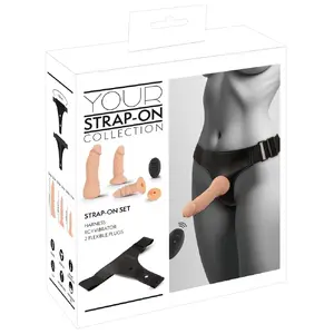 Strap-on set you2toys RC Vibe with rechargeable vibrator, remote and 2 silicone dildos, black — harness adjustable up to 100 cm