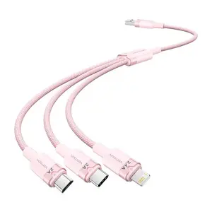USB 2.0 A to 3in1 3A cable Vention CTPPG 1.5M pink