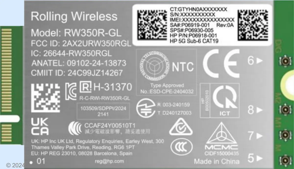 HP 5G Sub-6 WWAN Iekšējā interfeisa