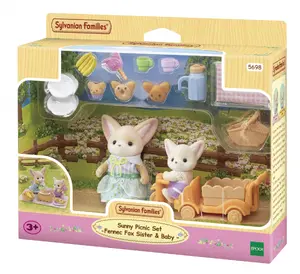 Epoch Sylvanian Families Sunny Picnic Set Fennec Fox Sister and Baby Action Figures for Children Aged 3 to 99 Years
