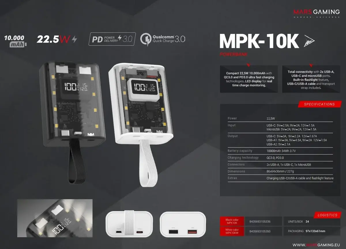 Portable Power Bank Mars Gaming MPK10KW MPK10KW Photo 6