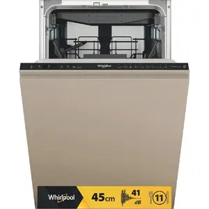 Whirlpool WH6IC11BS7LA0 Fully Built-In Slimline Dishwasher with 11 Place Settings, 9 Programs, Display, C Energy Class, and AquaStop