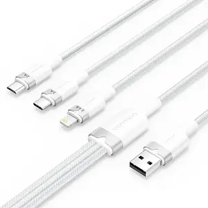 Кабель USB Vention CTPWG USB 2.0 1.5м USB A на USB C, Micro-USB B и Lightning 3-в-1 60Вт Белый