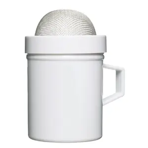 Shaker KitchenCraft GB40KCSIFDISP — white plastic cinnamon/icing sugar sifter with fine mesh lid, side handle, 29×22×11 cm
