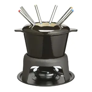 Fondue set Masterclass GB40KCFONDUEBLK — black cast iron fondue bowl 21×18 cm, enamel-coated, 5-year guarantee