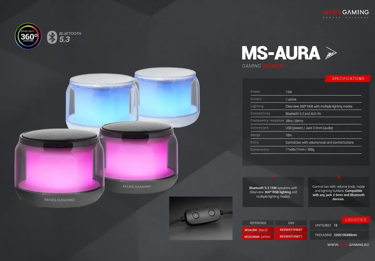 Mars Gaming MSAURAW USB Stereo Speaker 15W Photo 5