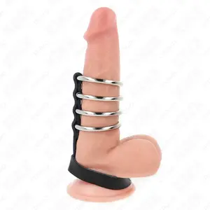 Penis Attachment KINK D-241285 4 Metal Rings with Leather Strap