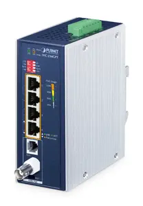 Network transmitter & receiver PLANET IVC-234GPT — 4-Port 1G Ethernet PoE to VDSL2 extender, Aluminium/Blue