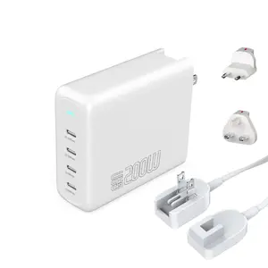 Сетевое быстрое зарядное устройство 4smarts 545200 — 200 Вт, 4× USB‑C, 100–240 В, кабель 1,5 м, белое