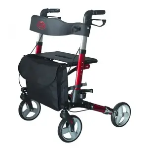 Four-wheel aluminium walker ANTAR AT51006, foldable, adjustable height, 20 cm wheels, max load 136 kg, seat 25×46 cm, weight 7.35 kg