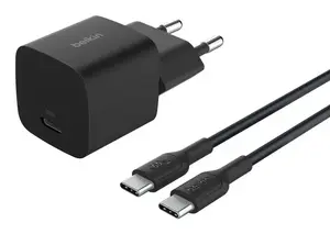 AC Indoor Charger Belkin BoostCharge 25W USB-C PD/PPS, 1 m cable, Black — for gaming consoles, smartphones, tablets