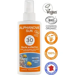 Sunscreen Spray Alphanova Sun Bio SPF30 125 g, organic broad-spectrum sun protection for body and face