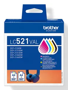 Картридж Brother LC521VAL комплект — оригинальный набор 4 шт. (черный, голубой, пурпурный, желтый), 500 страниц каждый