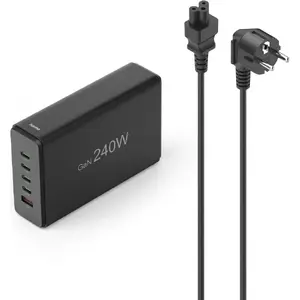 Станция зарядная HAMA 201977, 240 Вт, 4× USB-C, 1× USB-A, чёрная