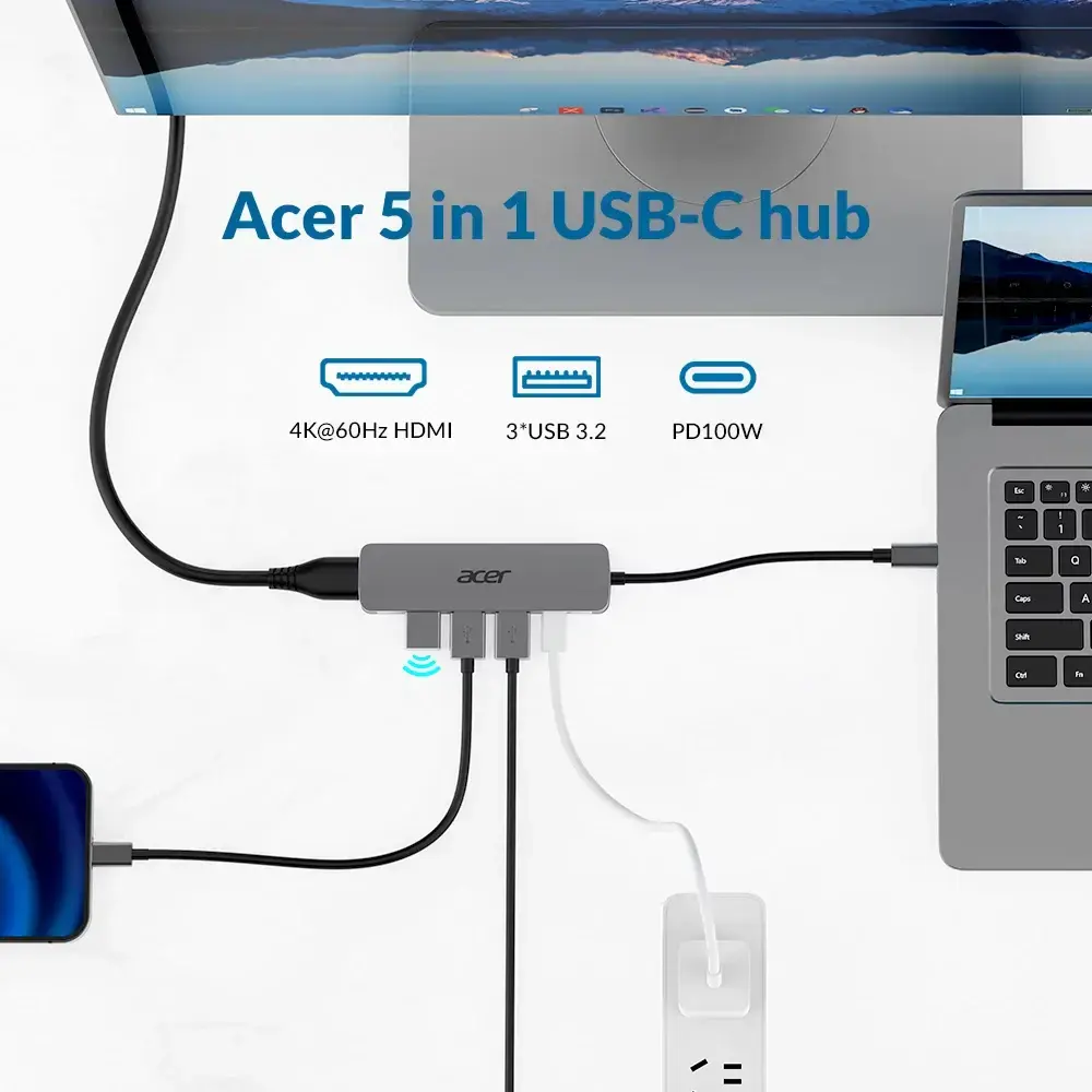 Acer 5in1 Type-C adapteris USB 3.2 Gen 1 Type-C sudraba Photo 3