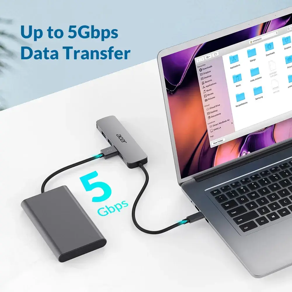 Acer 5in1 Type-C adapteris USB 3.2 Gen 1 Type-C sudraba Photo 4