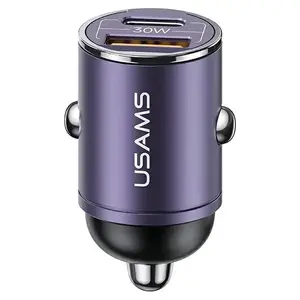 Сетевой адаптер usams CC206 30W PD — 1×USB Type‑A + 1×USB‑C, встроенное кольцо, фиолетовый