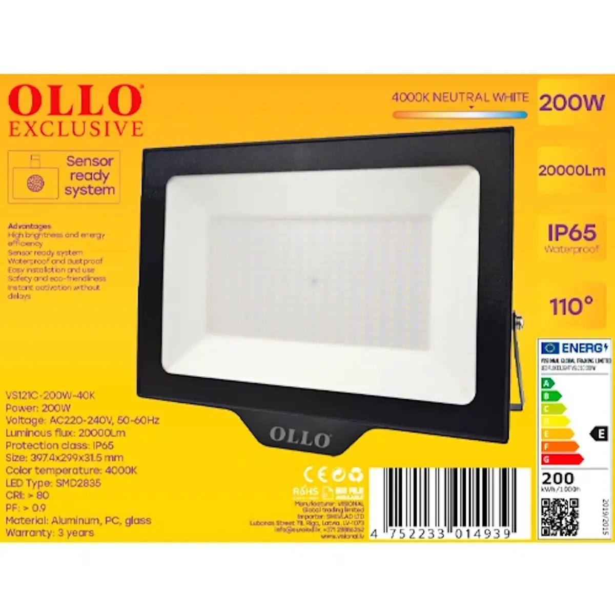 OLLO VS121C-200W-40K LED floodlight 200W Photo 2