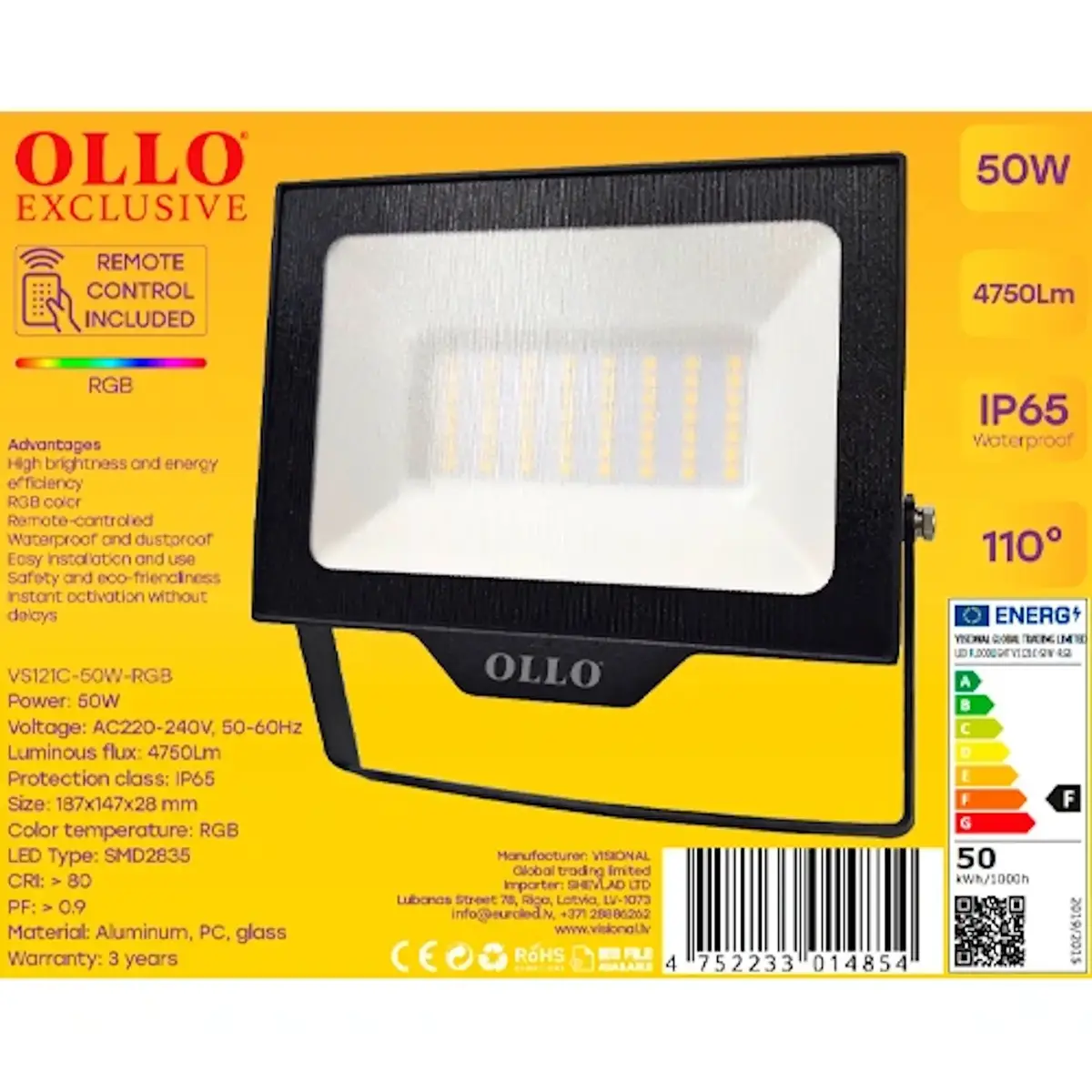 OLLO VS121C-50W-RGB LED prožektors Photo 2