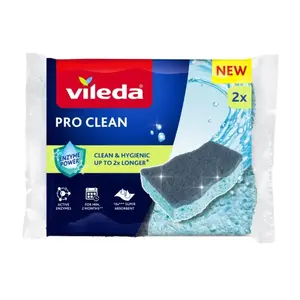 Scourer VILEDA Pro Clean 179700 with enzymes, viscose hand-wash scouring pads, pack of 2, grey