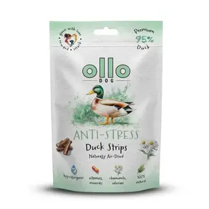 Сухие утиные полоски лакомство для собак OLLO Air-Dried Anti-Stress 80 г — монопродукт, беззерновое, без сахара