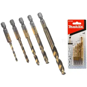 Набор сверл Makita B-57308 — HSS-TiN для металла, хвостовик 1/4" шестигранный, 5 шт.