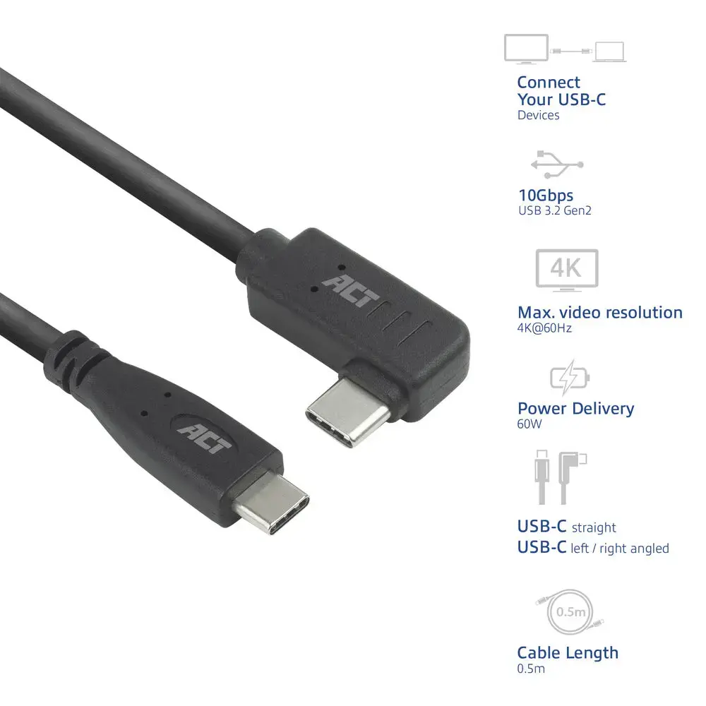 ACT AC7408 USB Type-C Kabelis 3m 10Gbps 60W Photo 2