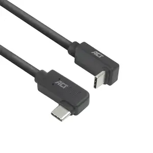 ACT USB 3.2 Gen 2 Type-C kabelis USB-C vīrietis uz USB-C vīrietis 10Gbps 60W melns ar leņķveida savienotājiem