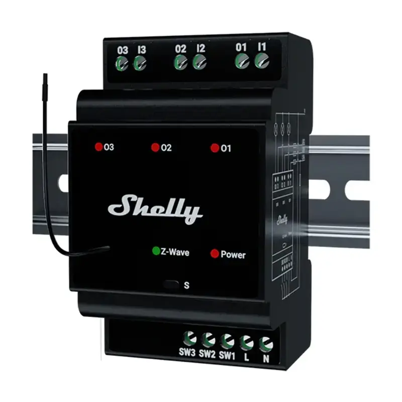 Shelly WavePro3 DIN sliedes 3 kanālu Z-Wave relejs Photo 2